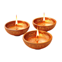 AI generated Festive Diwali Oil Lamps Isolated on Transparent Backdrop Generative AI png