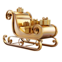 AI generated 3D golden sleigh with gifts ,Christmas gift box  isolated on transparent background  Generative AI png