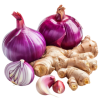 AI generated Essential Ingredients Fresh Onion Ginger Garlic  isolated on transparent background  Generative AI png