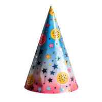 AI generated Party hat PNG. Colorful party hat for birthday parties and celebrations. Fun party hat with abstract decorations PNG