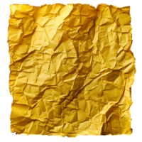 AI generated Yellow crumpled paper top view PNG. Yellow old paper texture for overlay PNG. Crinkly old paper isolated png