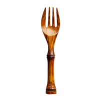 ai gerado de madeira garfo png. de madeira bambu garfo topo Visão png. de madeira garfo para comendo plano deitar. talheres e cozinha utensílios isolado png