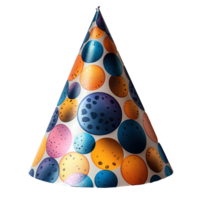 AI generated Party hat PNG. Colorful party hat for birthday parties and celebrations. Fun party hat with abstract decorations PNG