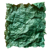 AI generated Green crumpled paper top view PNG. Green old paper texture for overlay PNG. Crinkly old paper isolated png