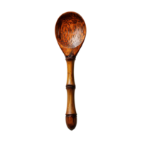 AI generated Wooden spoon PNG. Wooden bamboo spoon top view PNG. Wooden spoon for eating flat lay. Cutlery and kitchen utensils isolated png