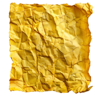 ai gerado amarelo amassado papel topo Visão png. amarelo velho papel textura para sobreposição png. enrugado velho papel isolado png