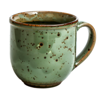 AI generated Green rustic mug PNG. Cup for coffee or tea drinking isolated. Old rustic mug PNG