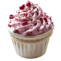 AI generated Ice cream cup PNG. strawberry ice cream in cup isolated. Ice cream cup top view PNG