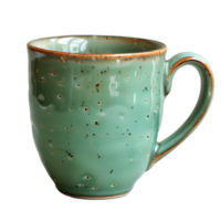 AI generated Green rustic mug PNG. Cup for coffee or tea drinking isolated. Old rustic mug PNG