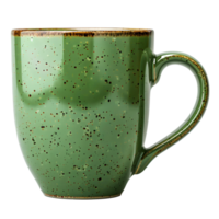 AI generated Green rustic mug PNG. Cup for coffee or tea drinking isolated. Old rustic mug PNG