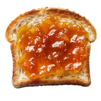 AI generated Roasted slice of toast bread with apricot jam PNG. Toast top view PNG. Slightly burnt toast bread flat lay isolated. Apricot jam png