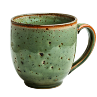 AI generated Green rustic mug PNG. Cup for coffee or tea drinking isolated. Old rustic mug PNG