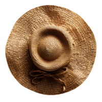 AI generated straw hat PNG. Straw hat with a bow isolated. Straw hat top view PNG. Straw hat flat lay isolated. Hat for protection against the sun during summer time png