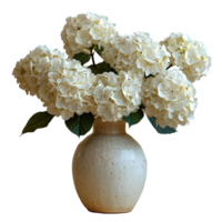 ai généré bouquet de fleurs dans une céramique vase png. bouquet de blanc hortensia fleurs isolé. fleurs dans vase png. épanouissement fleurs png