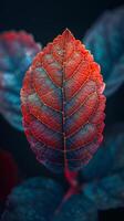 AI generated Close up of Red and Blue Leaf photo