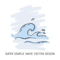 Super simple wave hand-drawn doodle style vector design. Nature elements concept. Cute ocean wave quick simple drawing on a light blue sketch background