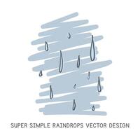 Super simple raindrops hand-drawn doodle style vector design. Nature elements concept. Cute raindrops quick simple drawing on a light blue sketch background