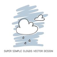 Super simple cloud hand-drawn doodle style vector design. Nature elements concept. Cute clouds quick simple drawing on a light blue sketch background