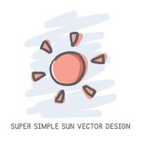 Super simple Sun hand-drawn doodle style vector design. Nature elements concept. Cute sun quick simple drawing on a light blue sky sketch background