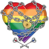 Gay pride heart wrapped with chains and padlock vector