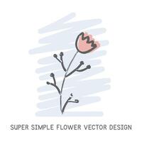 Super simple flower hand-drawn doodle style vector design. Nature elements concept. Cute tiny flower quick simple drawing on a light blue sketch background