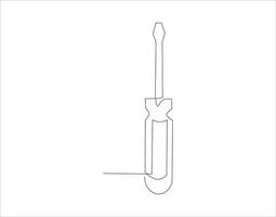 Continuous Line Drawing Of Screwdriver. One Line Of Screwdriver. Screwdriver Continuous Line Art. Editable Outline. vector