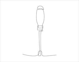 Continuous Line Drawing Of Screwdriver. One Line Of Screwdriver. Screwdriver Continuous Line Art. Editable Outline. vector