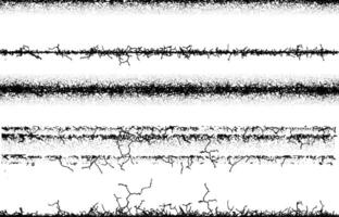 un conjunto de cuatro diferente texturas con diferente patrones cerca cable, Clásico puntiagudo cable Esgrima frontera negro y blanco, un mordaz cable cerca con grunge efecto, vector