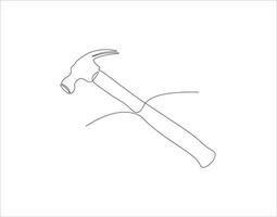 Continuous Line Drawing Of Hammer. One Line Of Hammer. Hammer Continuous Line Art. Editable Outline. vector