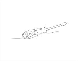 Continuous Line Drawing Of Screwdriver. One Line Of Screwdriver. Screwdriver Continuous Line Art. Editable Outline. vector