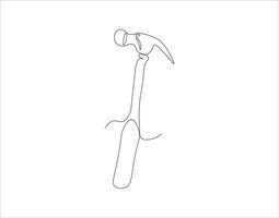 Continuous Line Drawing Of Hammer. One Line Of Hammer. Hammer Continuous Line Art. Editable Outline. vector