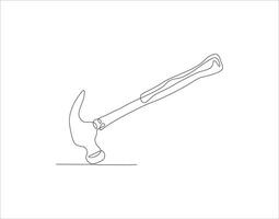 Continuous Line Drawing Of Hammer. One Line Of Hammer. Hammer Continuous Line Art. Editable Outline. vector