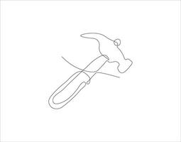 Continuous Line Drawing Of Hammer. One Line Of Hammer. Hammer Continuous Line Art. Editable Outline. vector