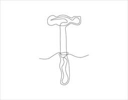 Continuous Line Drawing Of Hammer. One Line Of Hammer. Hammer Continuous Line Art. Editable Outline. vector