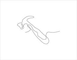 Continuous Line Drawing Of Hammer. One Line Of Hammer. Hammer Continuous Line Art. Editable Outline. vector