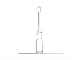 Continuous Line Drawing Of Screwdriver. One Line Of Screwdriver. Screwdriver Continuous Line Art. Editable Outline. vector
