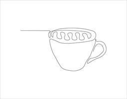 Continuous Line Drawing Of Cup Of Coffee. One Line Of Coffee. A Cup Of Coffee Continuous Line Art. Editable Outline. vector