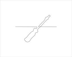 Continuous Line Drawing Of Screwdriver. One Line Of Screwdriver. Screwdriver Continuous Line Art. Editable Outline. vector