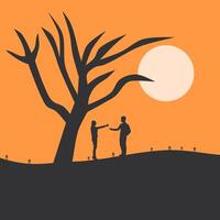 Man and Woman Silhouette Background Illustration. Together next to the tree. vector