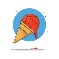 Melting Basketball Cone Ice Cream  Vector Illustration. Food Object Concept Design