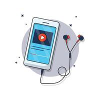 Smartphone with Earphone Vector Illustration. Watching Video Concept Design