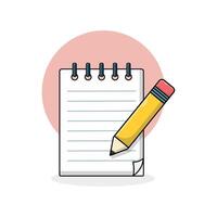 Blank Notepad and Pencil Vector Illustration. School Objects Concept Design