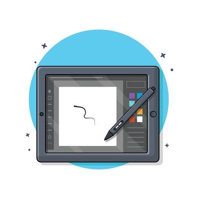 Photo or Graphic Editor App on Graphic Tablet and Pen Vector Illustration