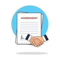 Signing Contract and Handshake Vector Illustration. Signed Contract Concept Design