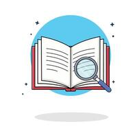 Open Book and Magnifying Glass Vector Illustration. Research and Analysis Concept Design