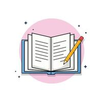 Open Book and Pencil Vector Illustration. School Objects Concept Design