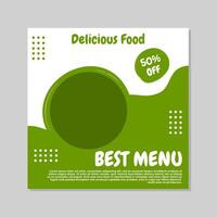 social media post template design in green and white abstract style for food and drink promotions. vector