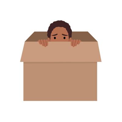Woman hiding in a carton box.