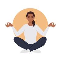 mujer practicando atención plena meditación. vector