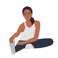 Young woman sitting to cooldown stretches after exercise vector